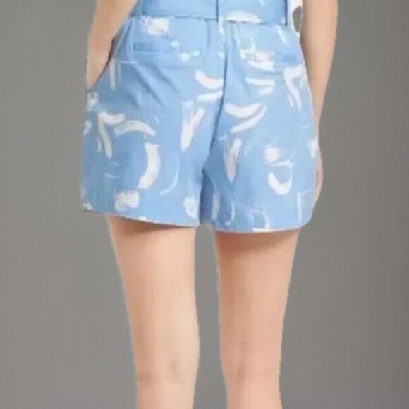 Light Blue & White High-Rise Pleated Shorts with Tie Belt, Size 4, 2 Pockets, Co - Picture 5 of 11